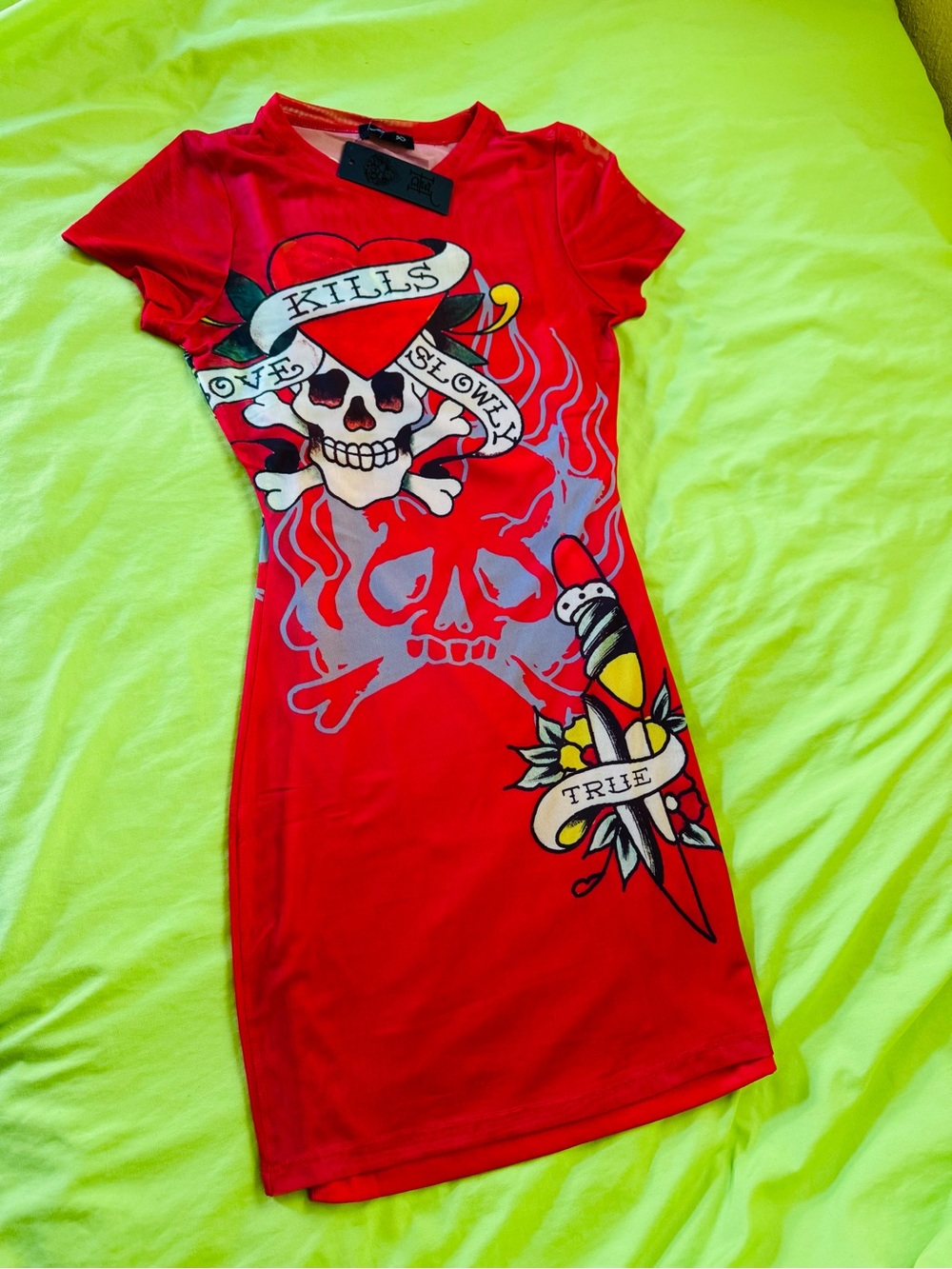 Ed Hardy Red Tattoo-Print Slim Fit Dress